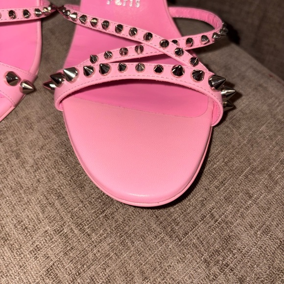 Christian Louboutin Pink Studded Slide Heels — Iconic Statement Sandals 9.5 - Picture 8 of 10